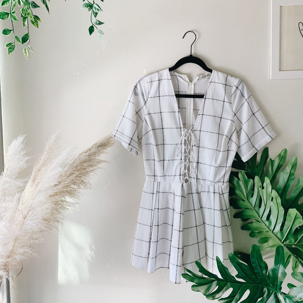 Plaid White + Grey Romper